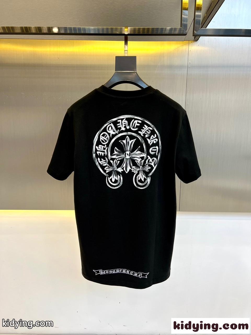 ストリート カジュアル プリント クロムハーツ Tシャツ 偽物 コットン ブラック-3