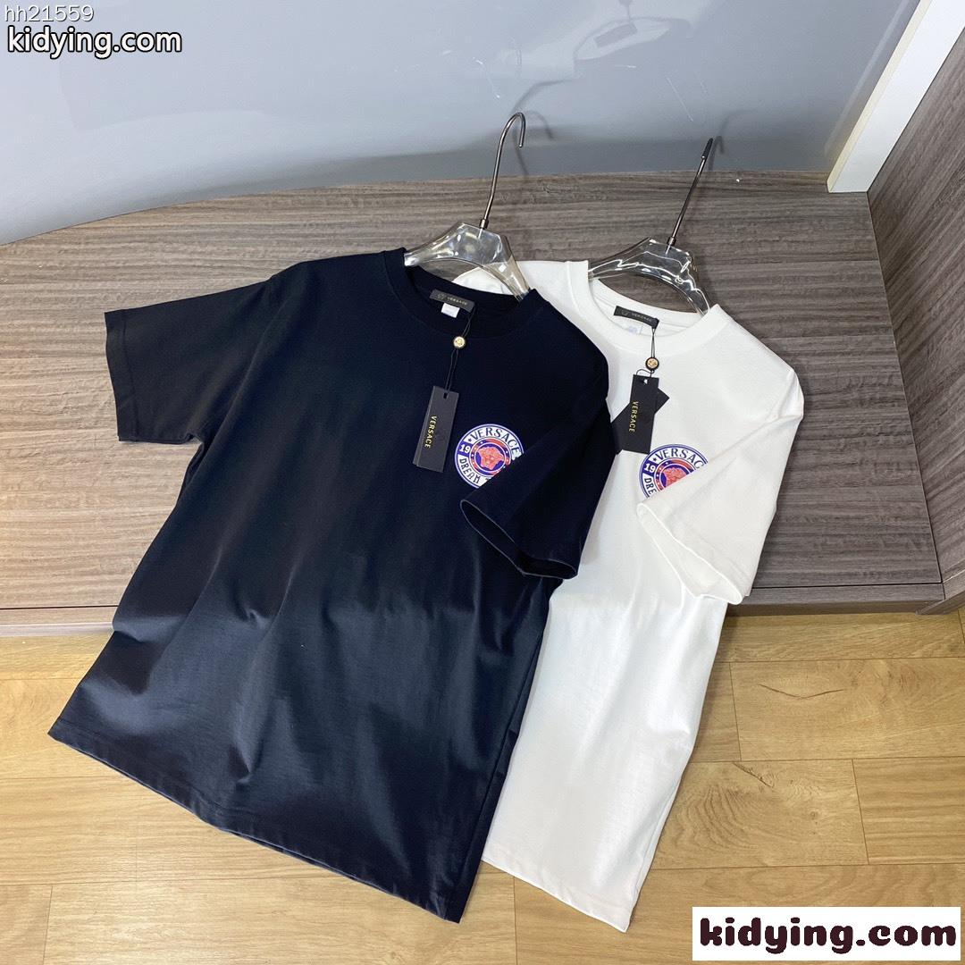 上品 シルケット コットン カジュアル プリント ヴェルサーチェ 半袖Tシャツ コピー クルーネック トップス-0