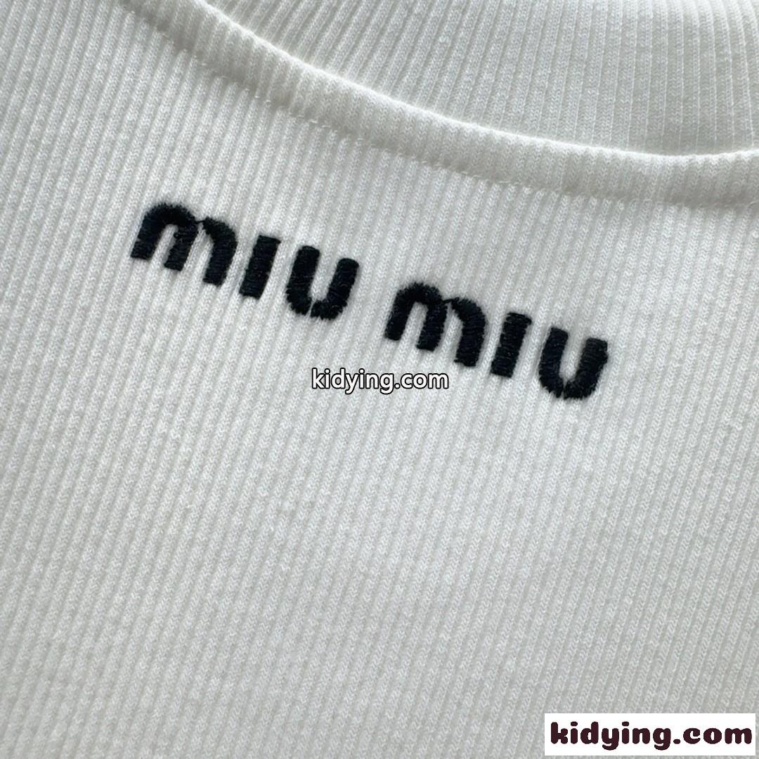 シンプル ロゴ刺繍 ミュウミュウ Tシャツ コピー 半袖トップス ホワイト-3