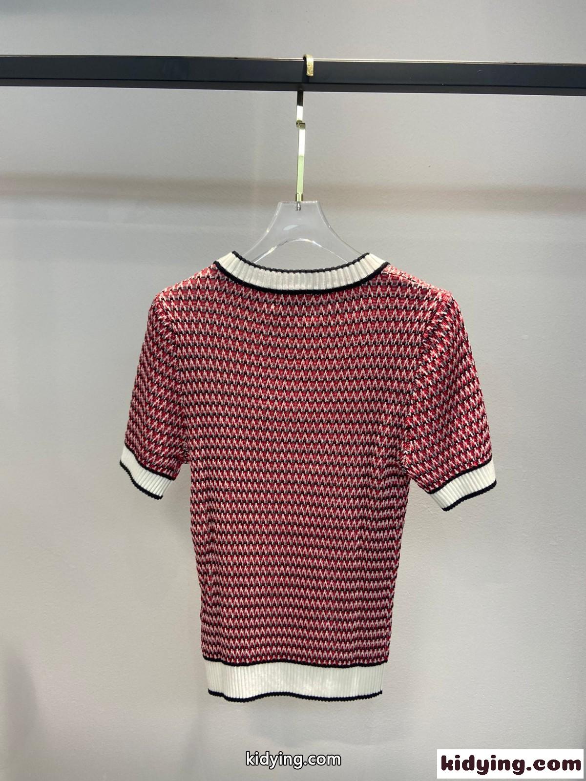 可愛い 配色 半袖 ニット シャネル Tシャツ コピー レディース 春夏 トップス-0