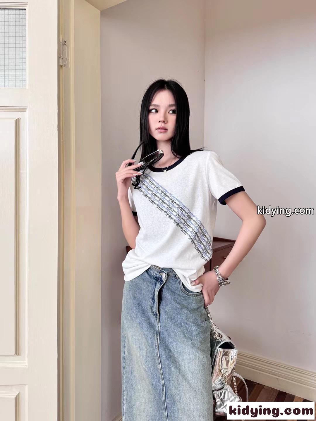 カジュアル コットン 配色 半袖Tシャツ イヴ・サンローラン Tシャツ コピー ホワイト-3