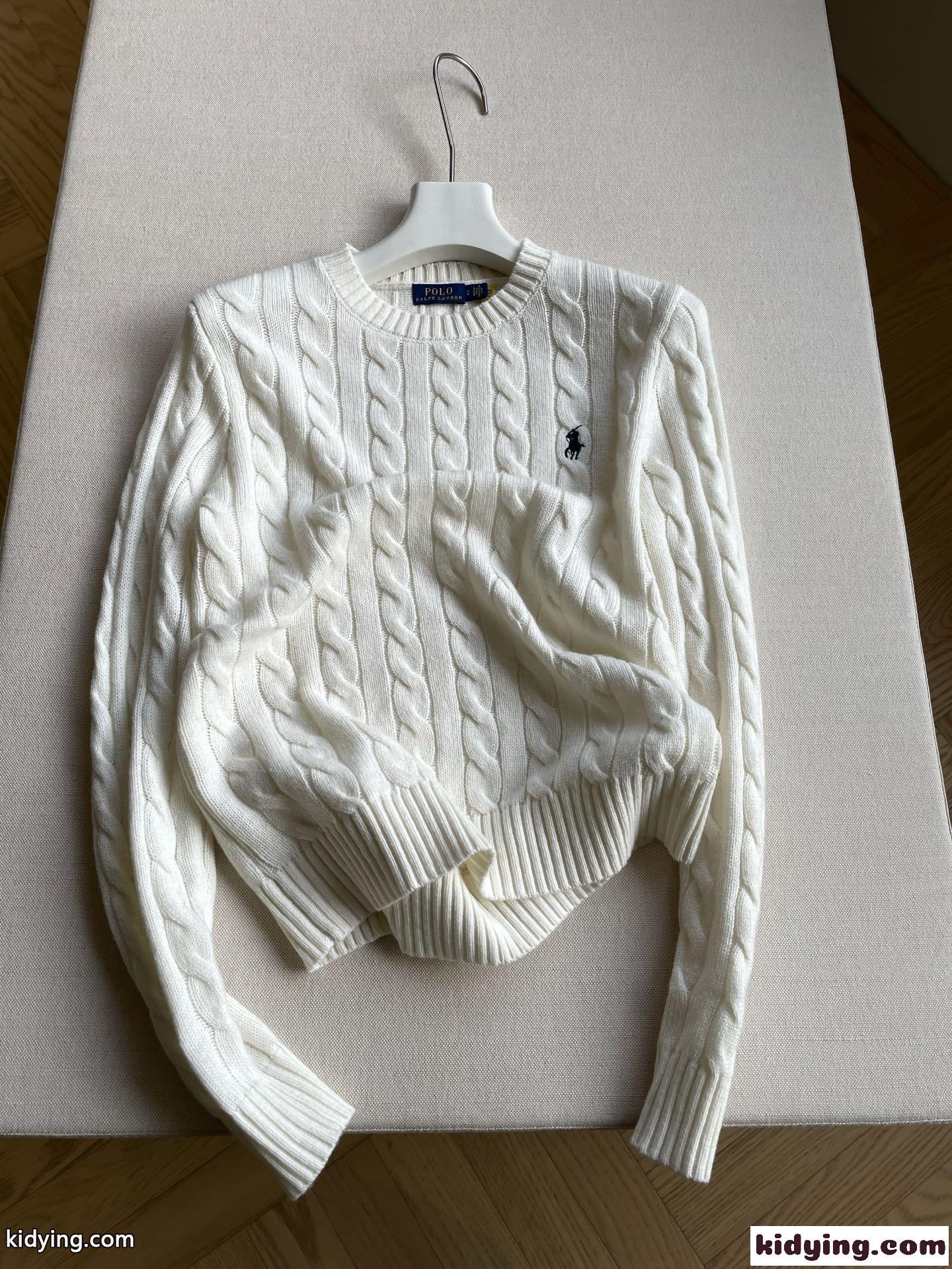 不動の人気 ロゴ刺繍 ケーブル編み ラルフローレン セーター 偽物 クルーネック ホワイト-1