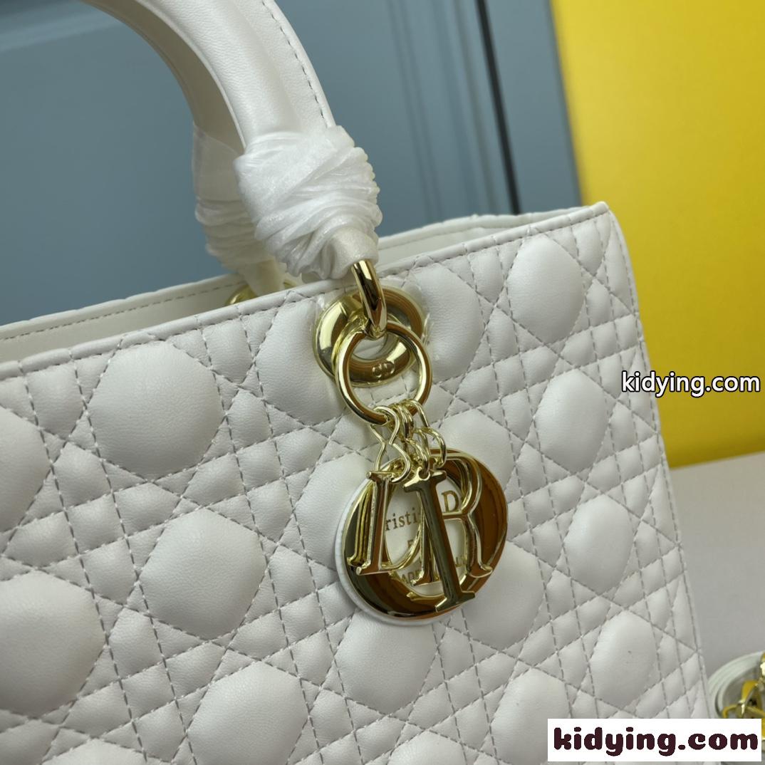 クリスチャン・ディオール スーパーコピー ラムスキン LADY DIOR ラージバッグ ホワイト-4