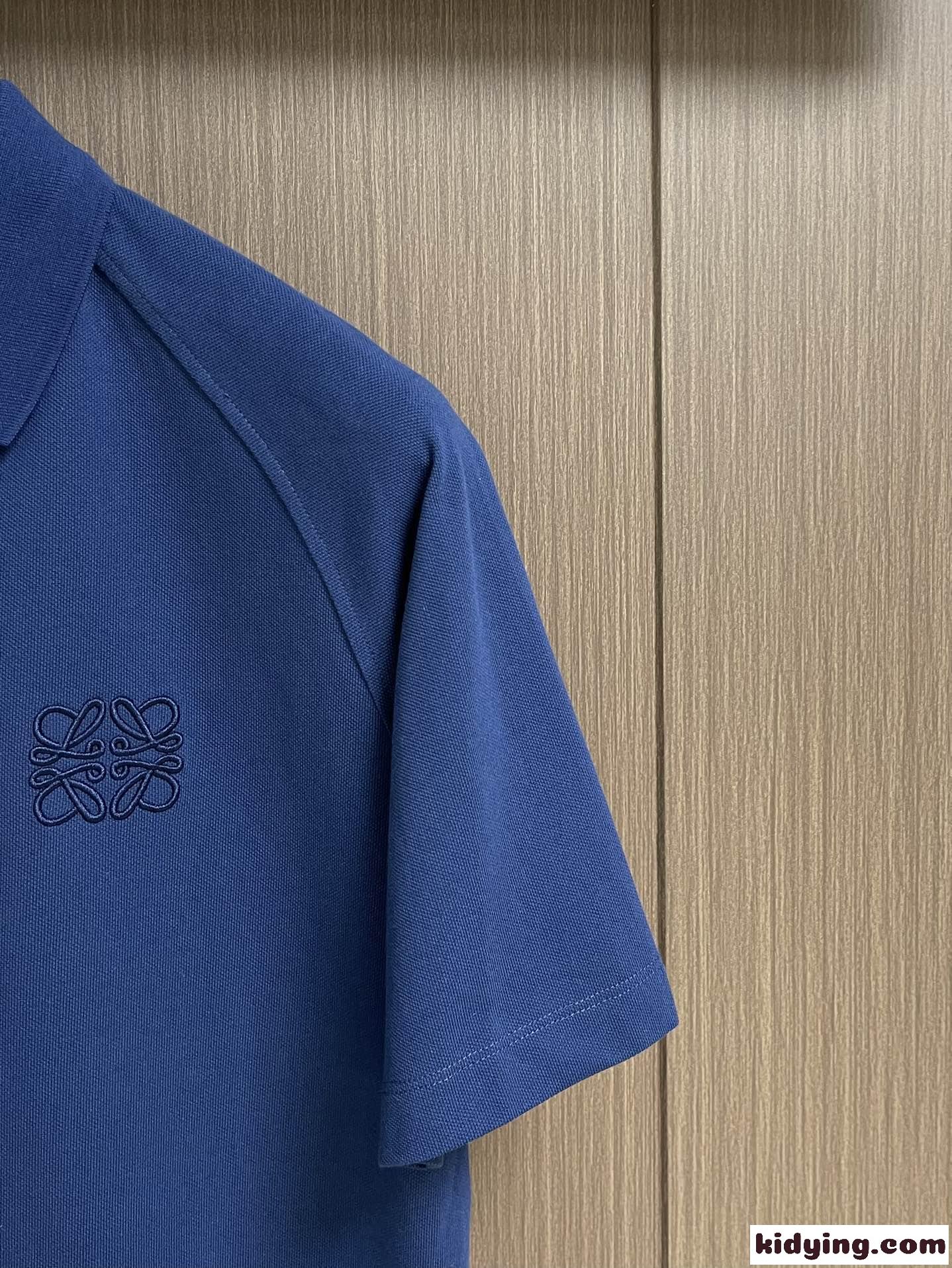 シンプル 合わせやすい コットン ポロシャツ ロエベ Tシャツ コピー 半袖 ブルー-0
