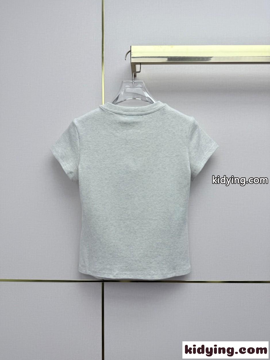 シンプル YSLロゴ 半袖Tシャツ イヴ・サンローラン Tシャツ コピー ライトグレー-3