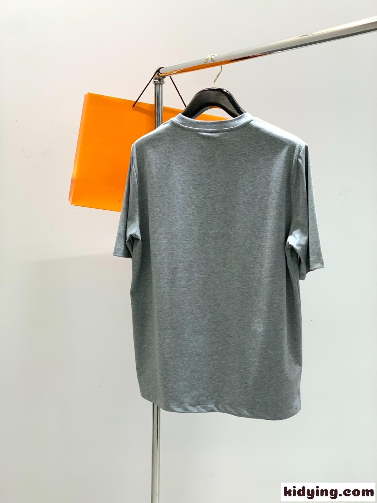 おしゃれ カジュアル エルメス Tシャツ コピー コットン 半袖Tシャツ グレー-1