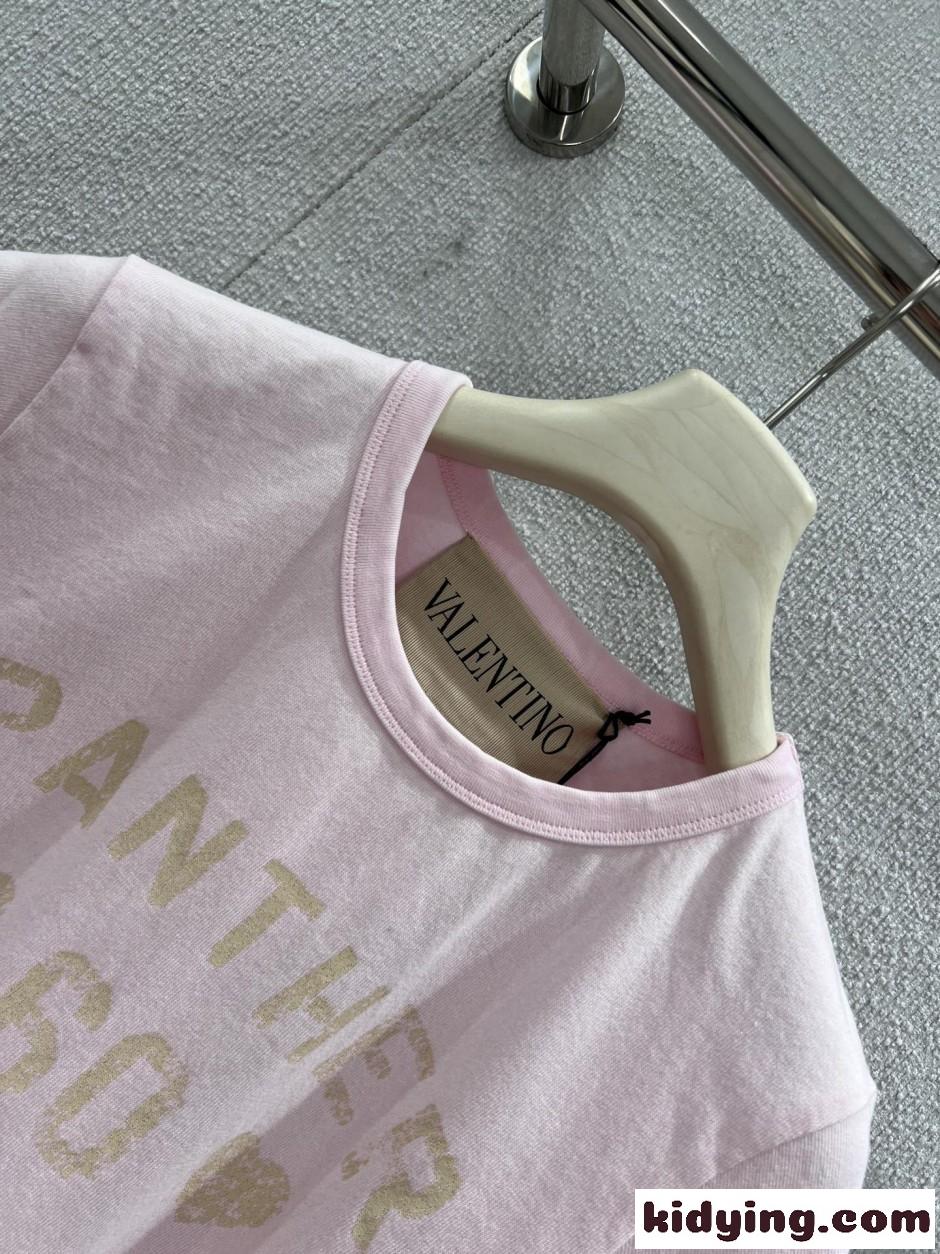 カジュアル プリント コットン 半袖Tシャツ ヴァレンティノ Tシャツ 偽物 ピンク-1