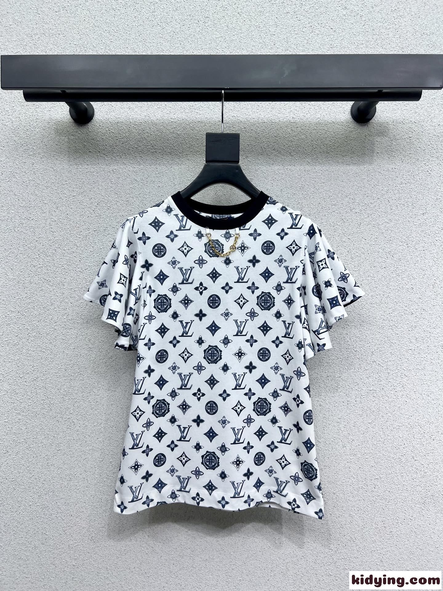 可愛い おしゃれ モノグラム フリルスリーブTシャツ ルイ・ヴィトン Tシャツ コピー 半袖 トップス-2