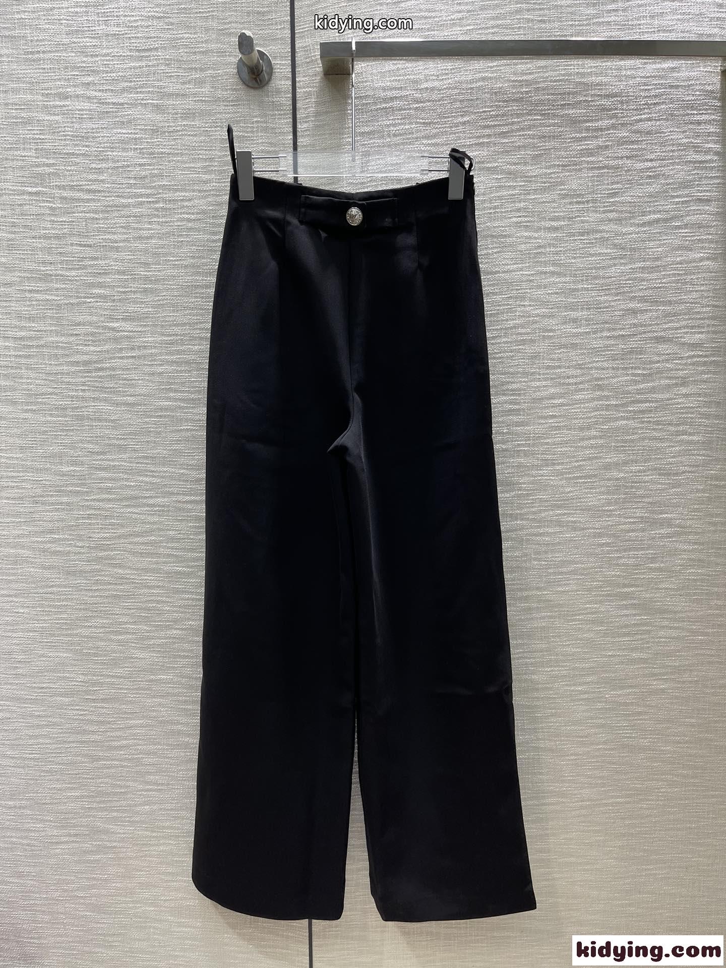洗練された 無地 上品 ハイウエスト ダートパンツ ルイ・ヴィトン パンツ コピー ブラック-2