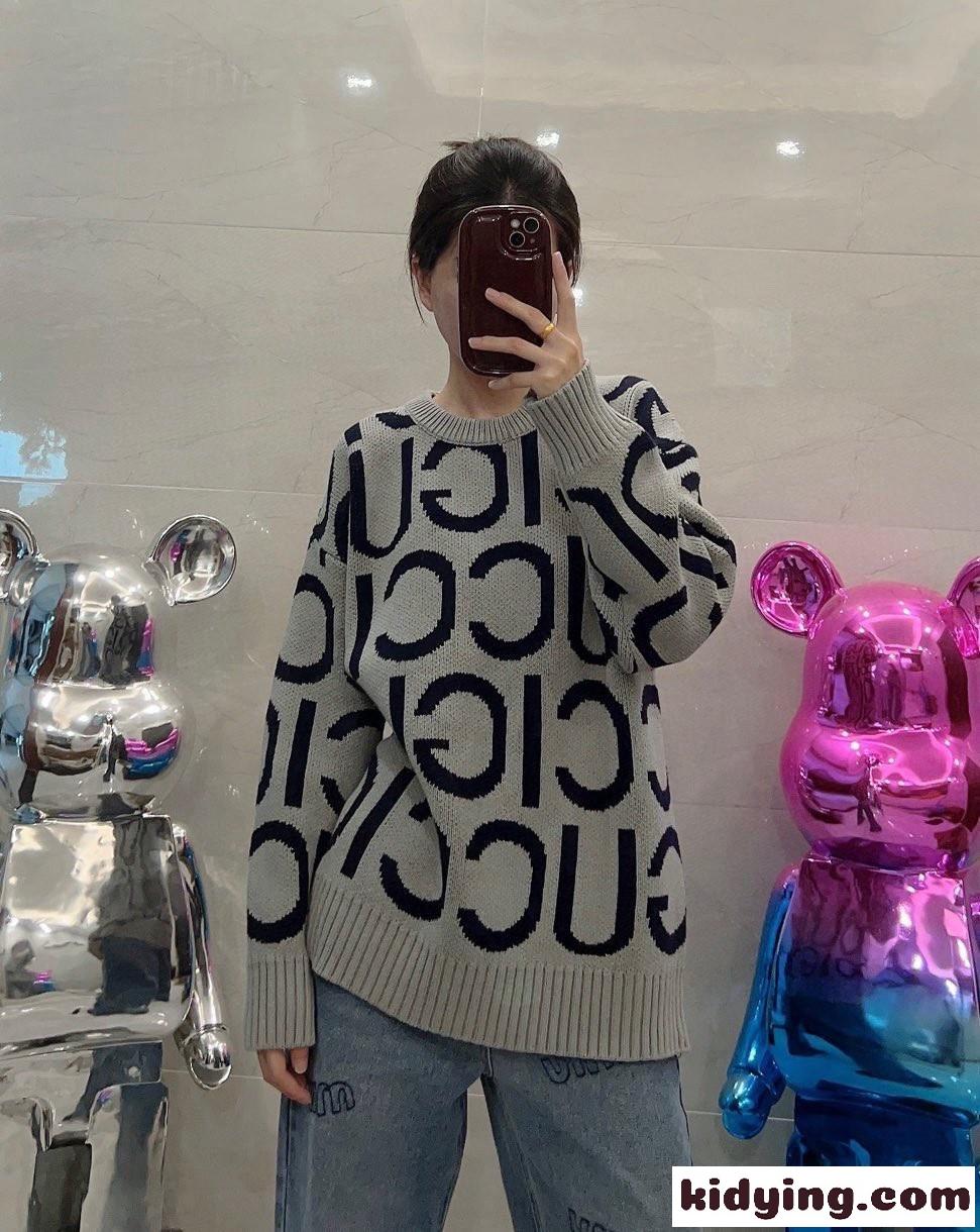 GUCCI インターシャ ウール セーター グッチ セーター コピー グレー-3
