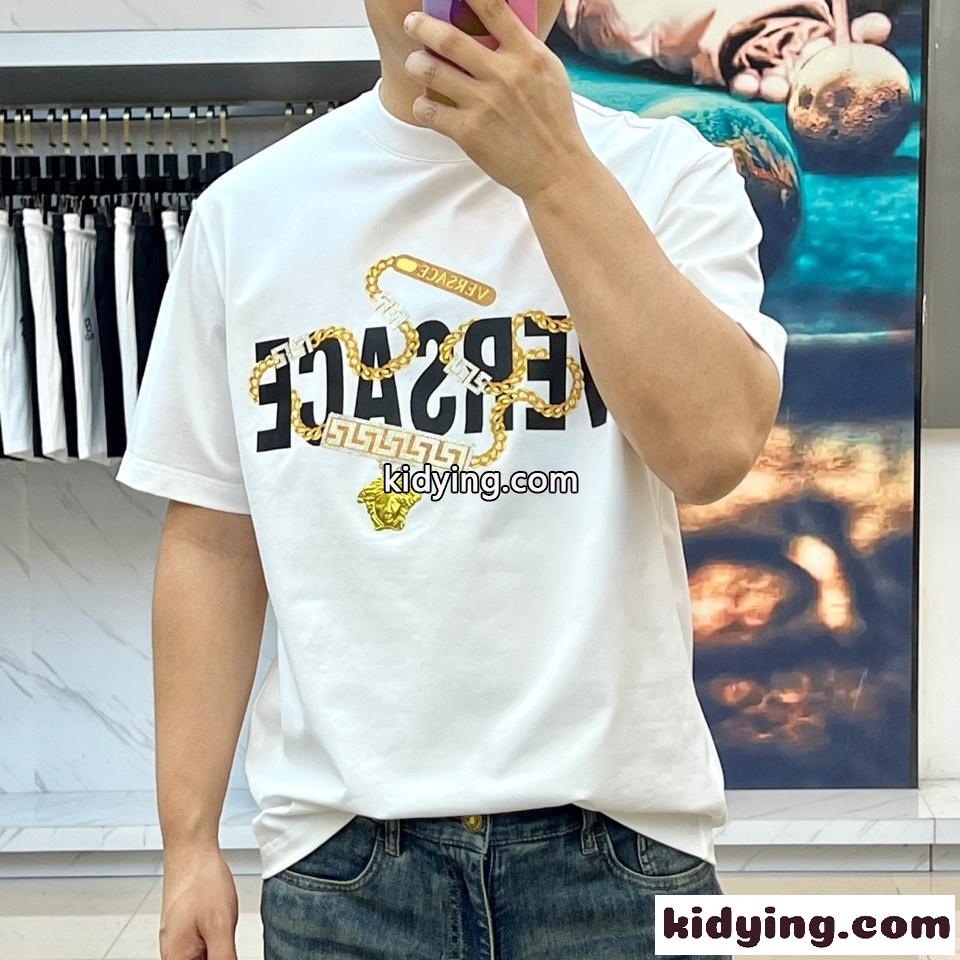 シンプル ロゴ入り 半袖Tシャツ ヴェルサーチェ Tシャツ 偽物 ホワイト-1