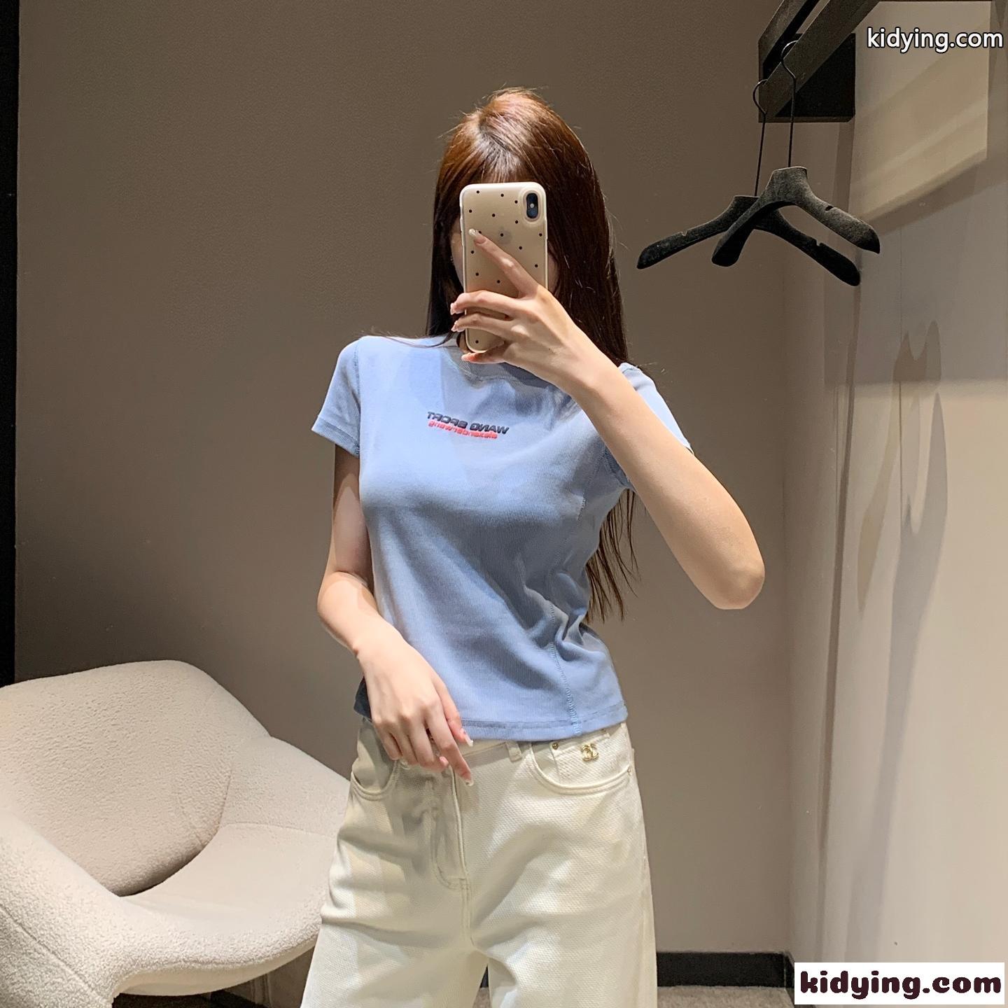 アレキサンダーワング Tシャツ コピー シンプル ロゴ コンパクト 半袖Tシャツ ライトブルー-0