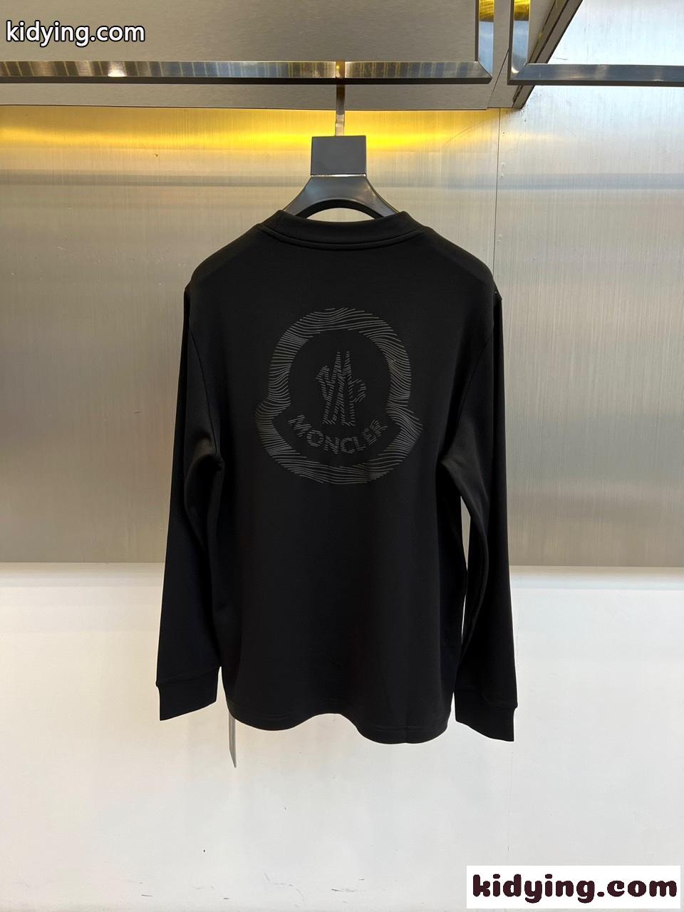 シンプル クルーネック 長袖Tシャツ モンクレール Tシャツ 偽物 合わせやすい ブラック-4