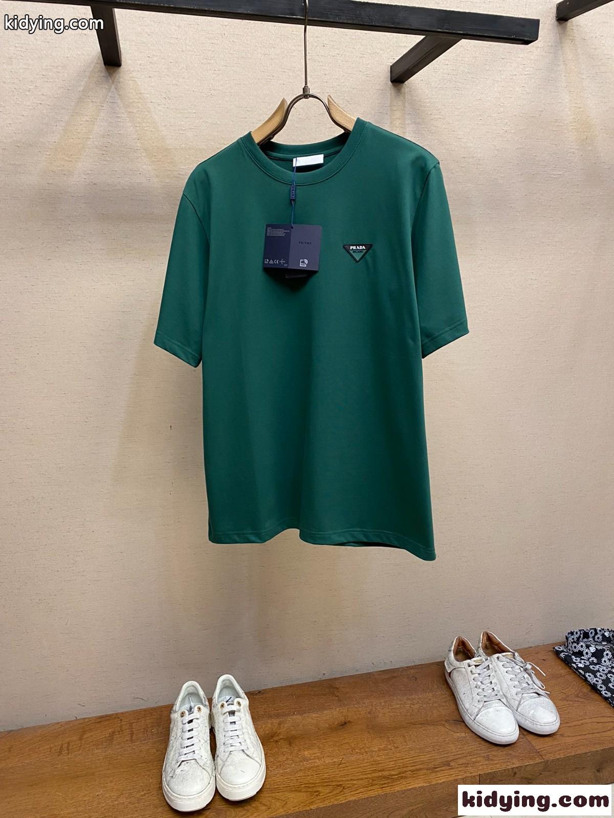 シンプル カジュアル コットン 半袖Tシャツ プラダ Tシャツ 偽物 グリーン-1
