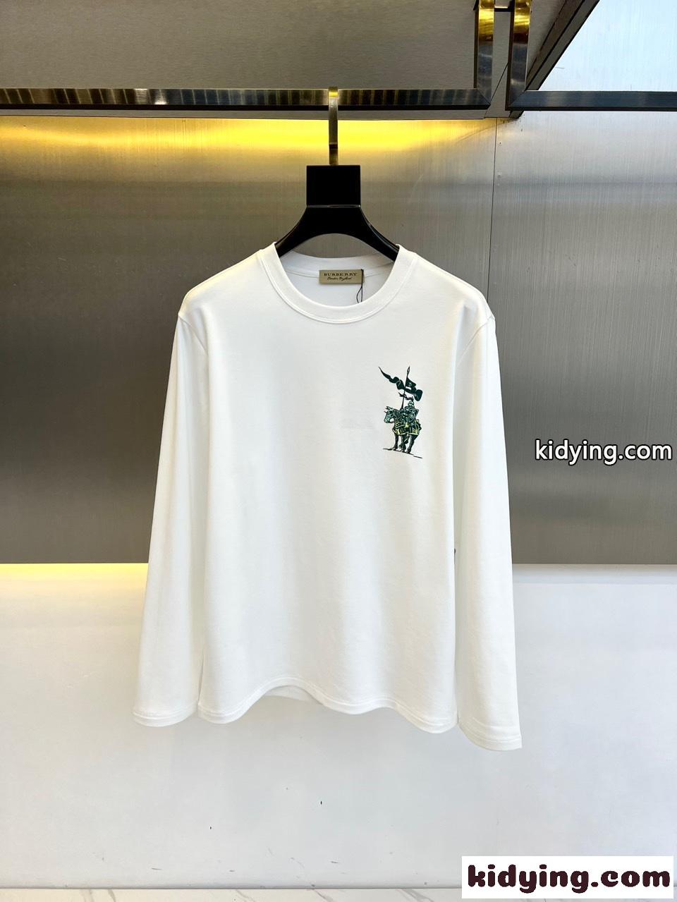 シンプル ロゴ入り クルーネック 長袖Tシャツ バーバリー Tシャツ 偽物 ホワイト-0