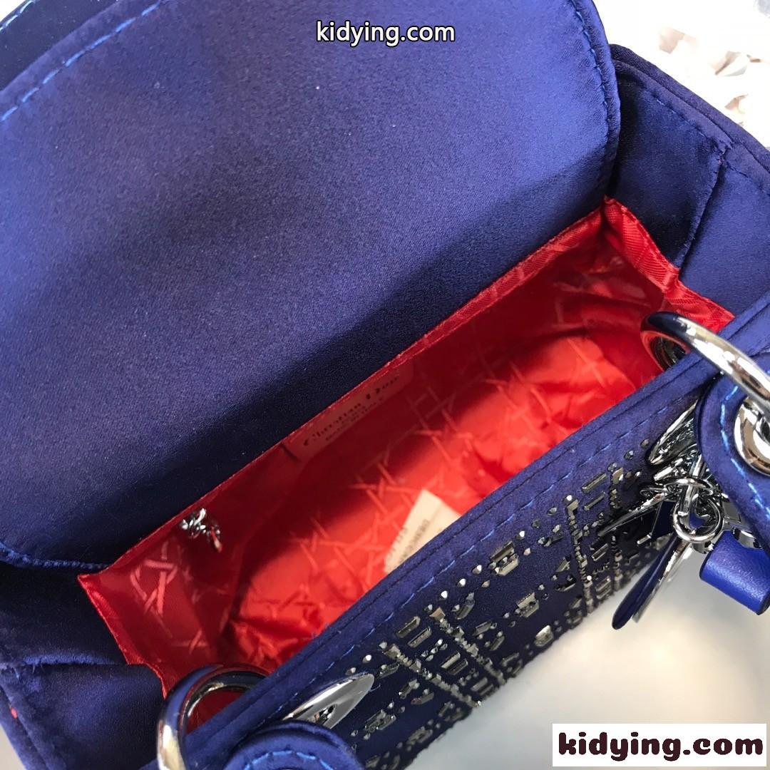 クリスチャン・ディオール バッグ コピー 大人気 LADY DIOR カナージュ サテン ミニバッグ ブルー-5