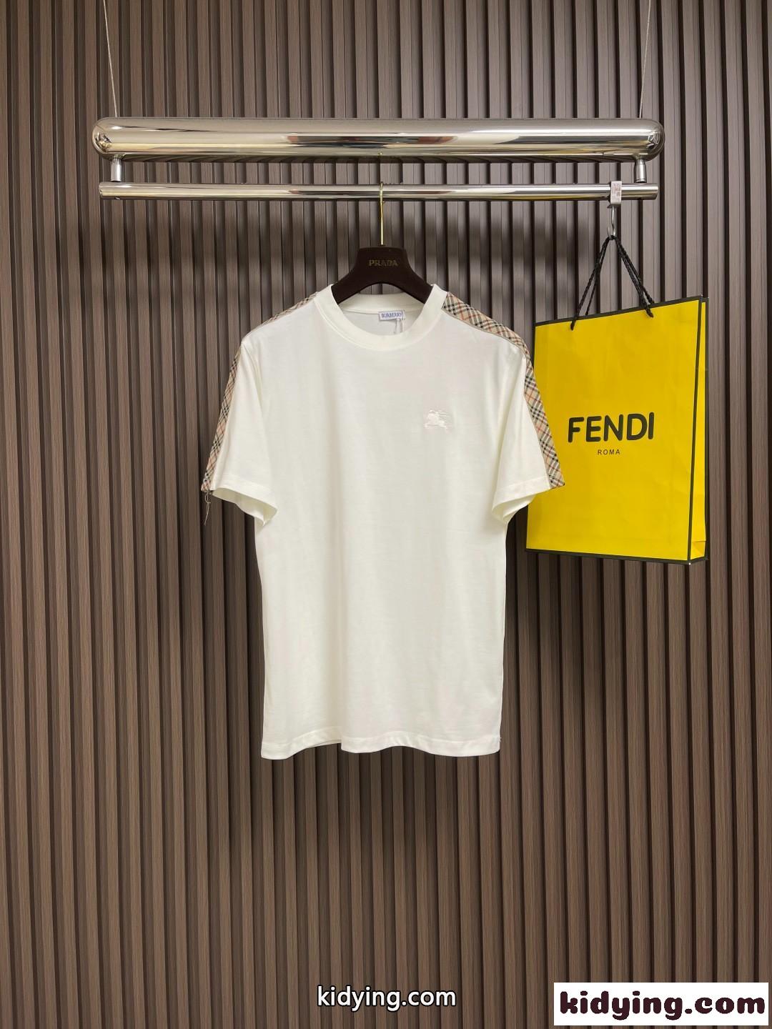 チェックトリム コットンTシャツ バーバリー Tシャツ コピー クルーネック-1