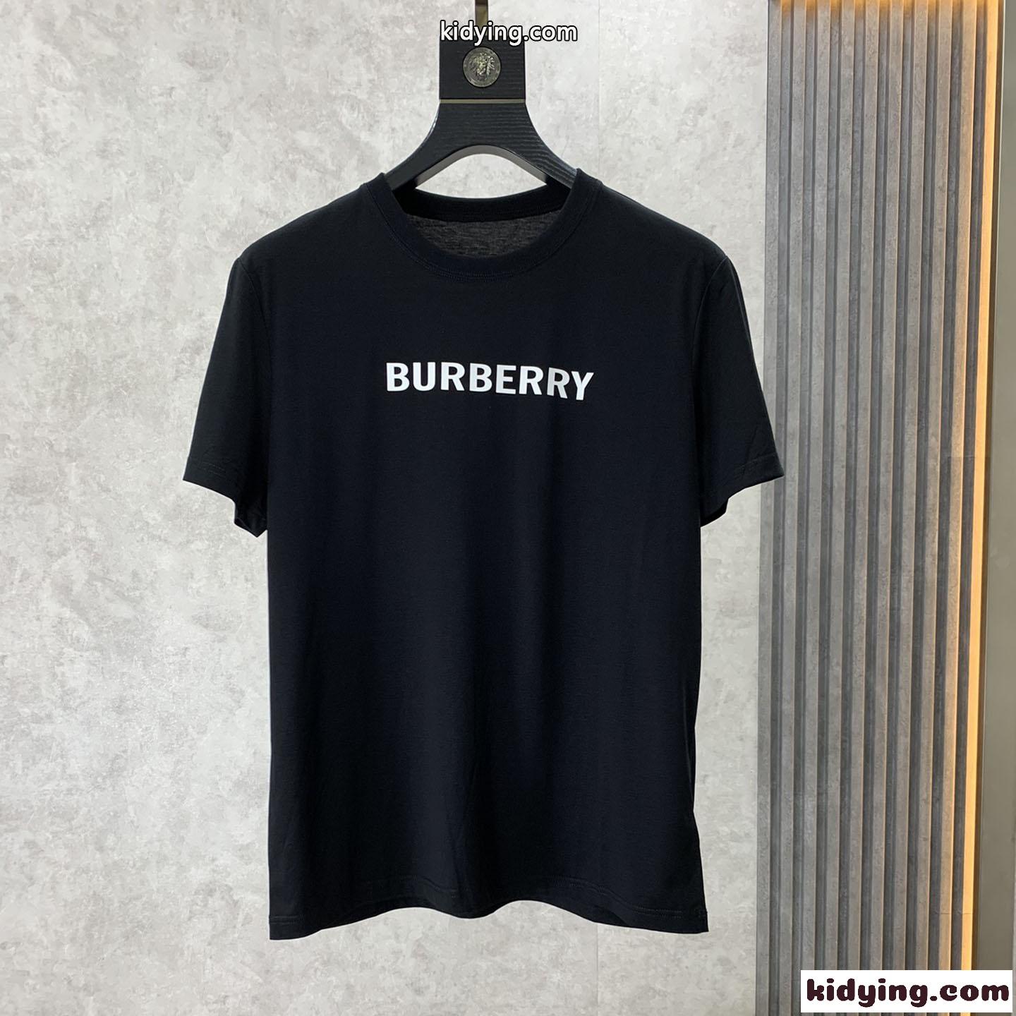ベーシック ロゴ クルーネック 半袖 コットンTシャツ バーバリー Tシャツ コピー ブラック-0