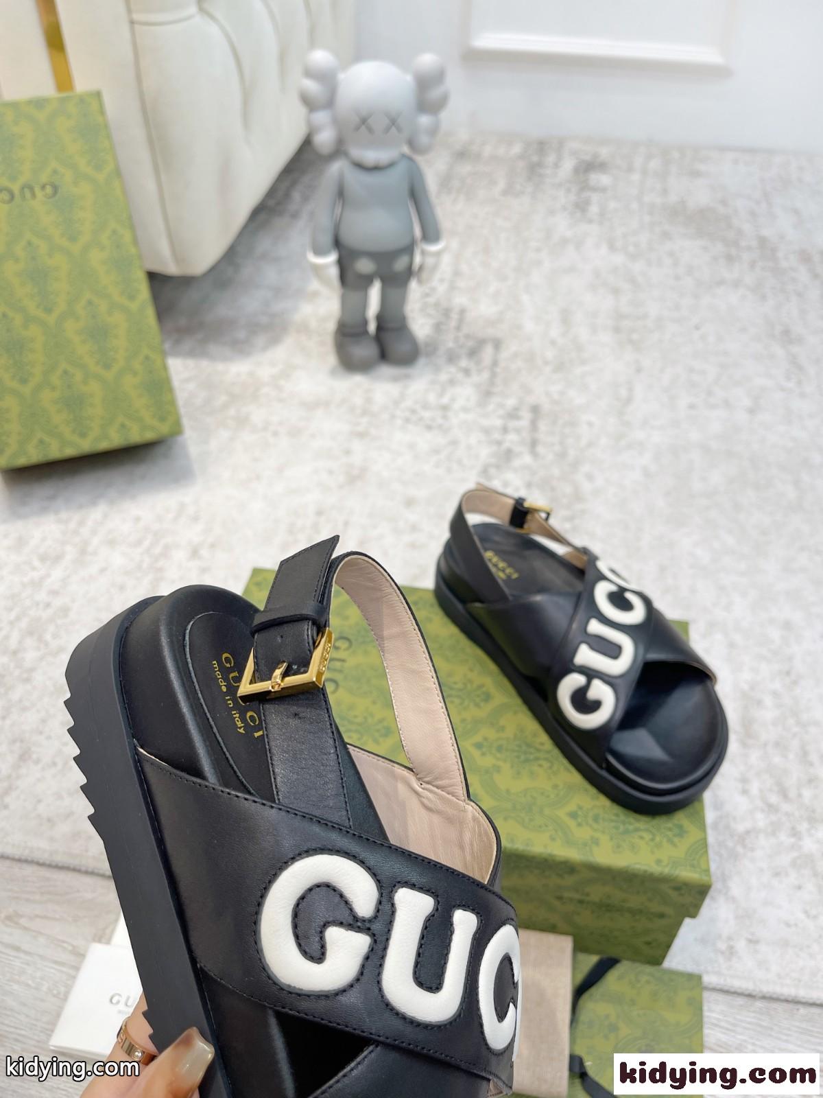 エンボスロゴ スリングバック サンダル グッチ サンダル コピー レディース ブラック-4