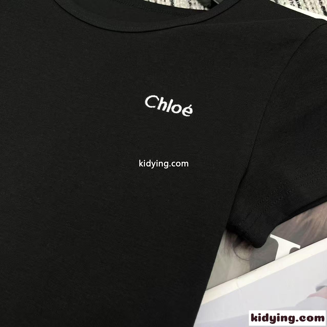 シンプル コンパクト コットン 半袖Tシャツ クロエ Tシャツ スーパーコピー ブラック-1