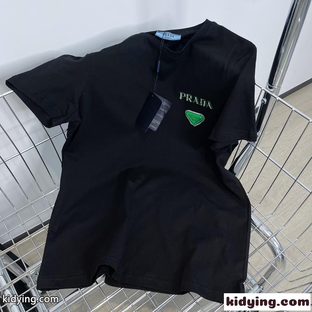 ベーシック 春夏 定番 カジュアル プラダ 半袖tシャツ コピー 合わせやすい クルーネック シンプル トップス-2