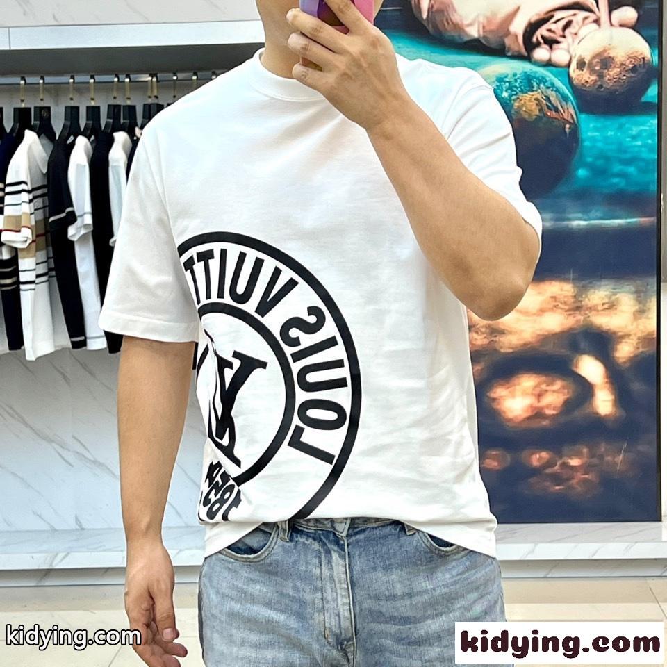 目を引く ロゴプリント クルーネック ルイ・ヴィトン Tシャツ 偽物 コットン ホワイト-1
