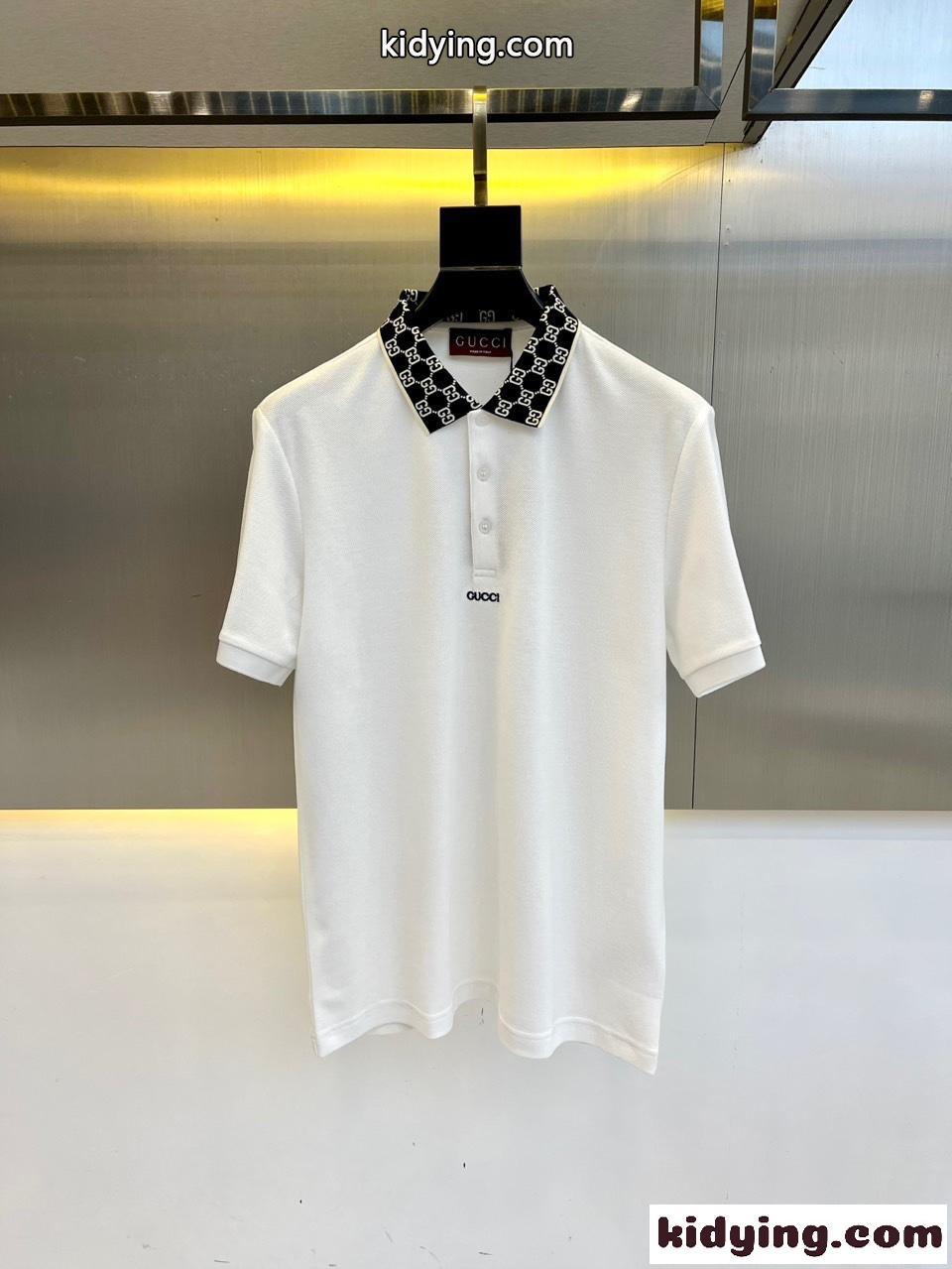 上品 カジュアル グッチ Tシャツ 偽物 コットンピケ 半袖ポロシャツ ホワイト-1