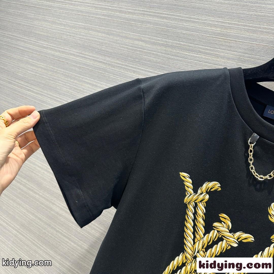 ノーティカルLV Tシャツ ルイ・ヴィトン Tシャツ 偽物 コットン ブラック-0