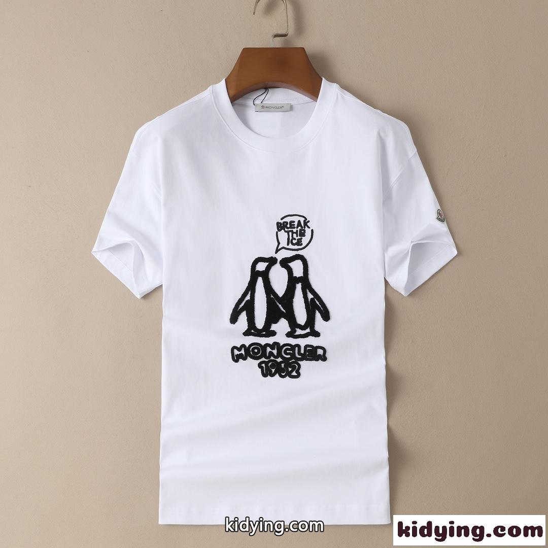 モンクレール 半袖tシャツ コピー ロゴ お洒落 通気性 着心地いいカジュアル シンプル クルーネック ホワイト ブラック-1