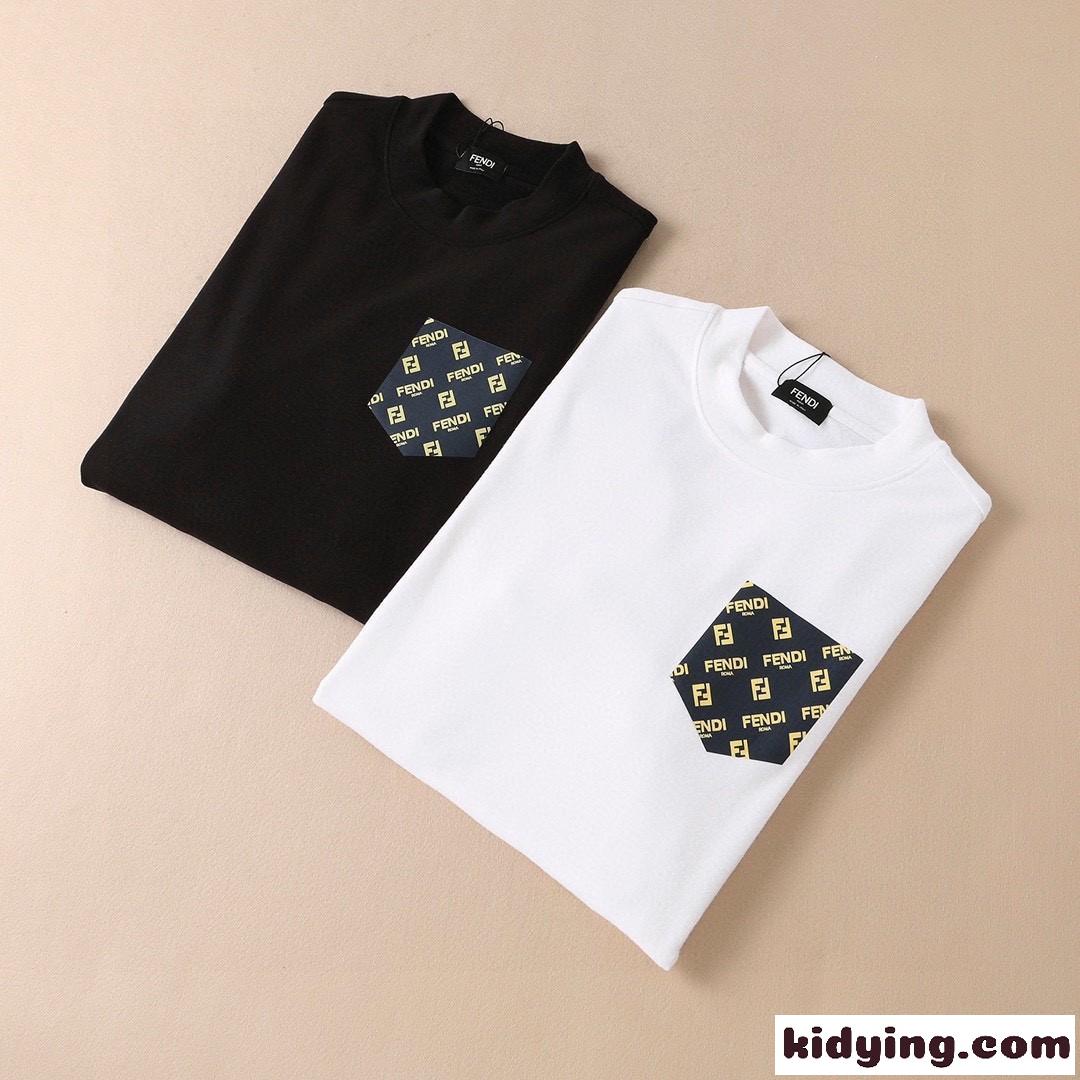 カジュアル シンプル 秋冬 プリント ラウンドネック フェンディ 半袖tシャツ コピー スウェード プルオーバー-0