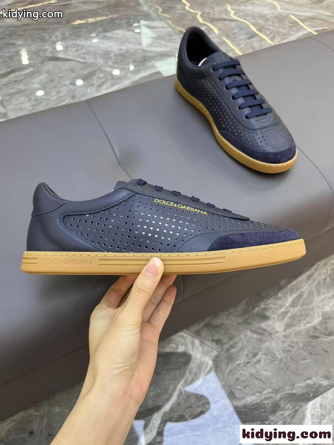 爽やか 新作 D&G サントロペ レザー スニーカー ドルチェ&ガッバーナ コピー ブルー-4