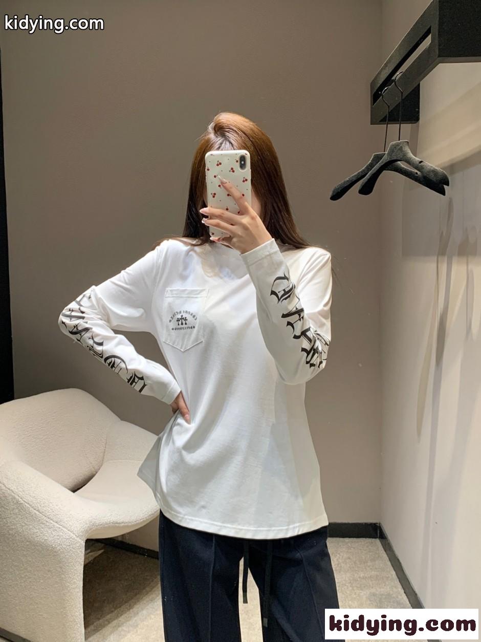 カジュアル プリント ロングスリーブTシャツ クロムハーツ Tシャツ 偽物 コットン ホワイト-4