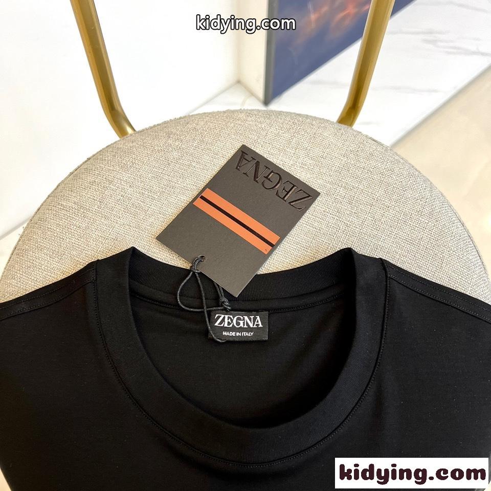 シンプル エルメネジルド・ゼニア 半袖Tシャツ コピー クルーネック ブラック-2