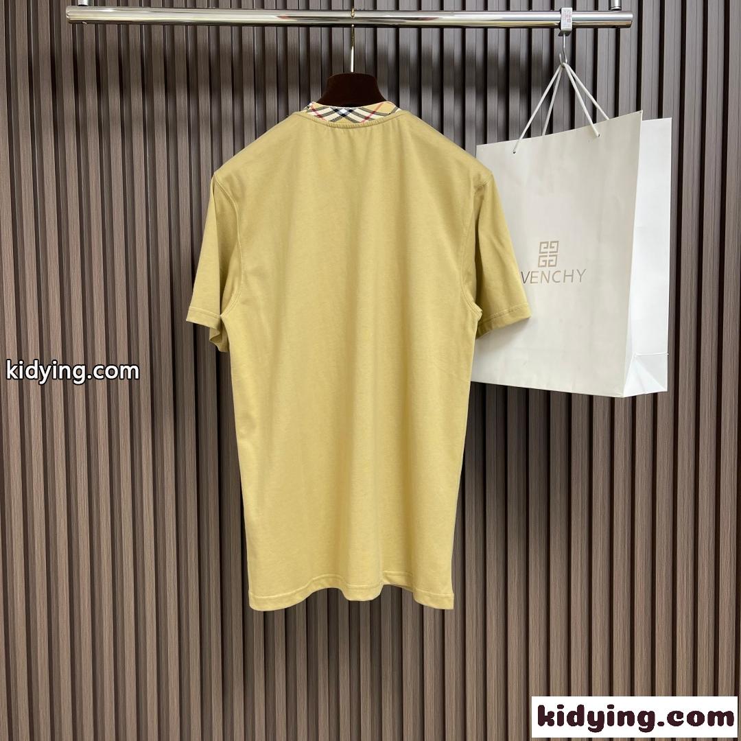 おしゃれ チェックトリム コットンTシャツ バーバリー Tシャツ コピー カーキ-1