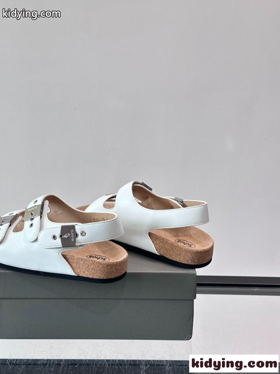 人気 バレンシアガ x Scholl レザー サンダル スーパーコピー ホワイト-2