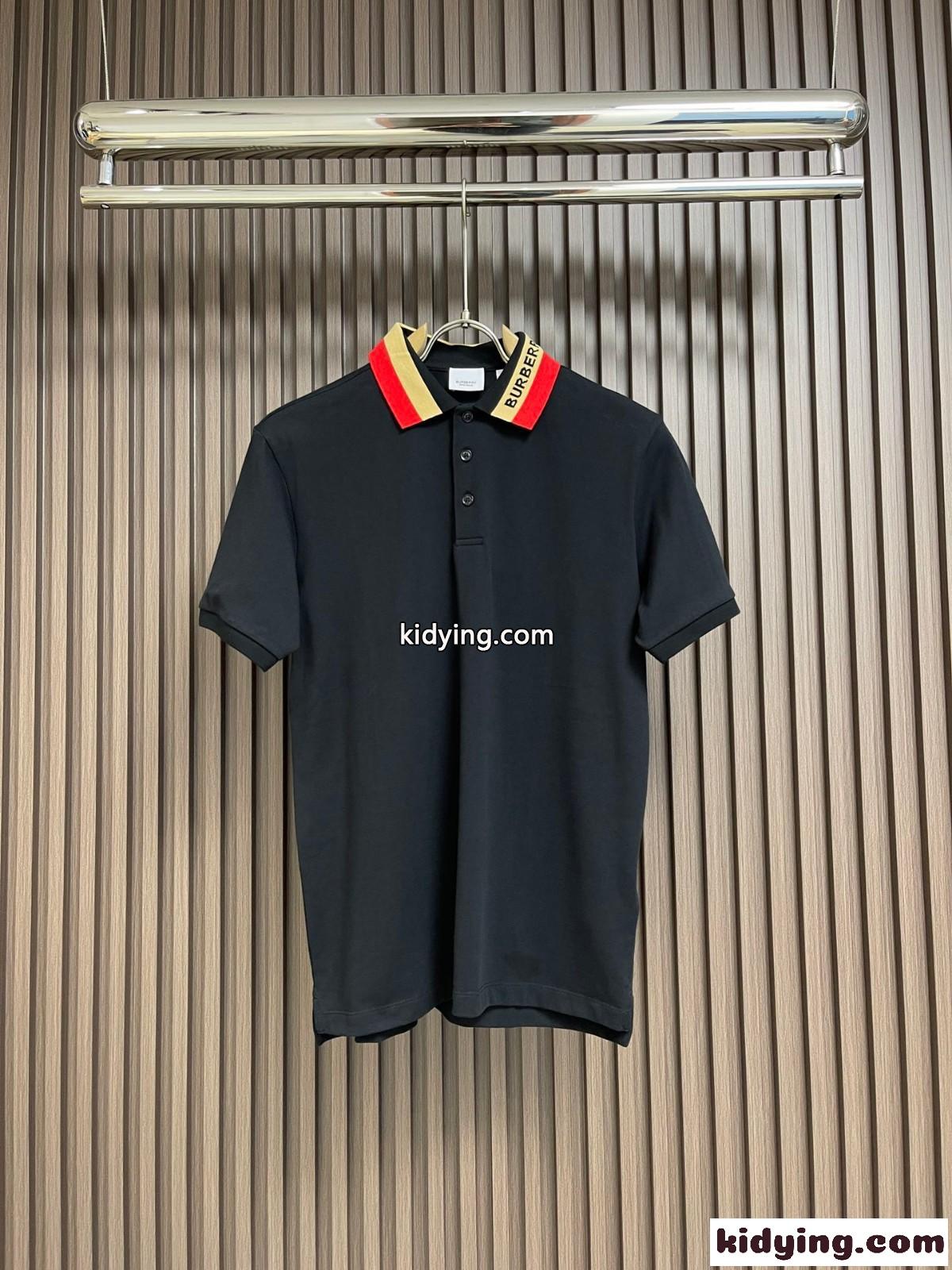 クラシック コットンピケ ポロシャツ バーバリー 半袖Tシャツ コピー ブラック-1