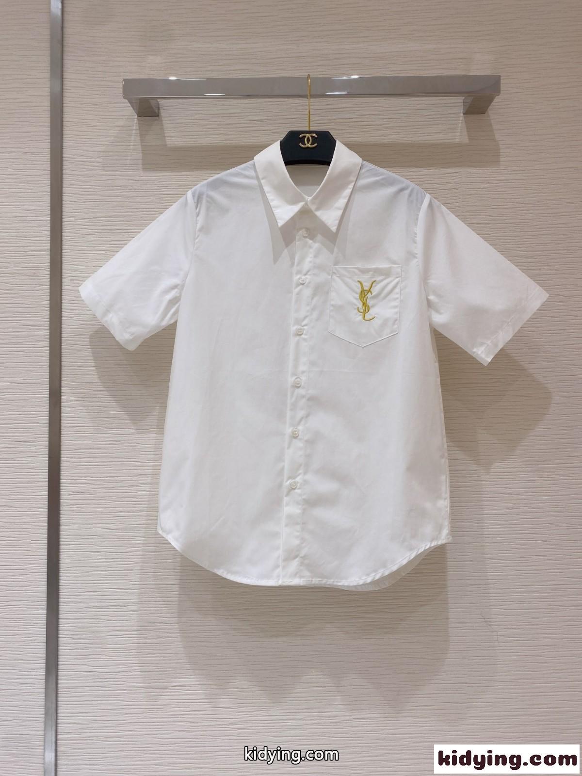 シンプル 上品 ロゴ 刺繍 レディース 半袖 イヴ・サンローラン シャツ コピー カジュアル 通勤 通学 ホワイト-2