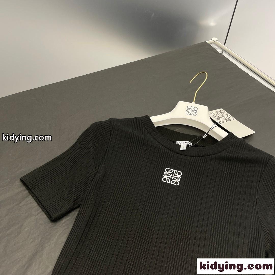 アナグラム トップス リブコットンジャージー ロエベ Tシャツ コピー ブラック-2