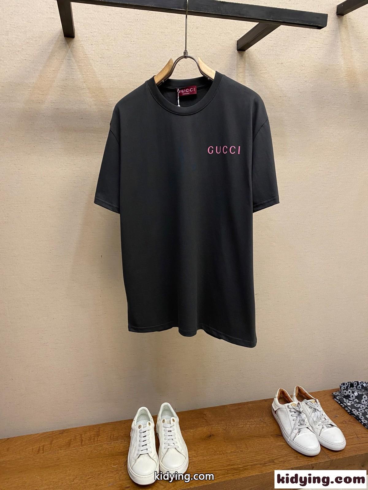 シンプル コットンジャージ 半袖Tシャツ グッチ Tシャツ コピー ブラック-0