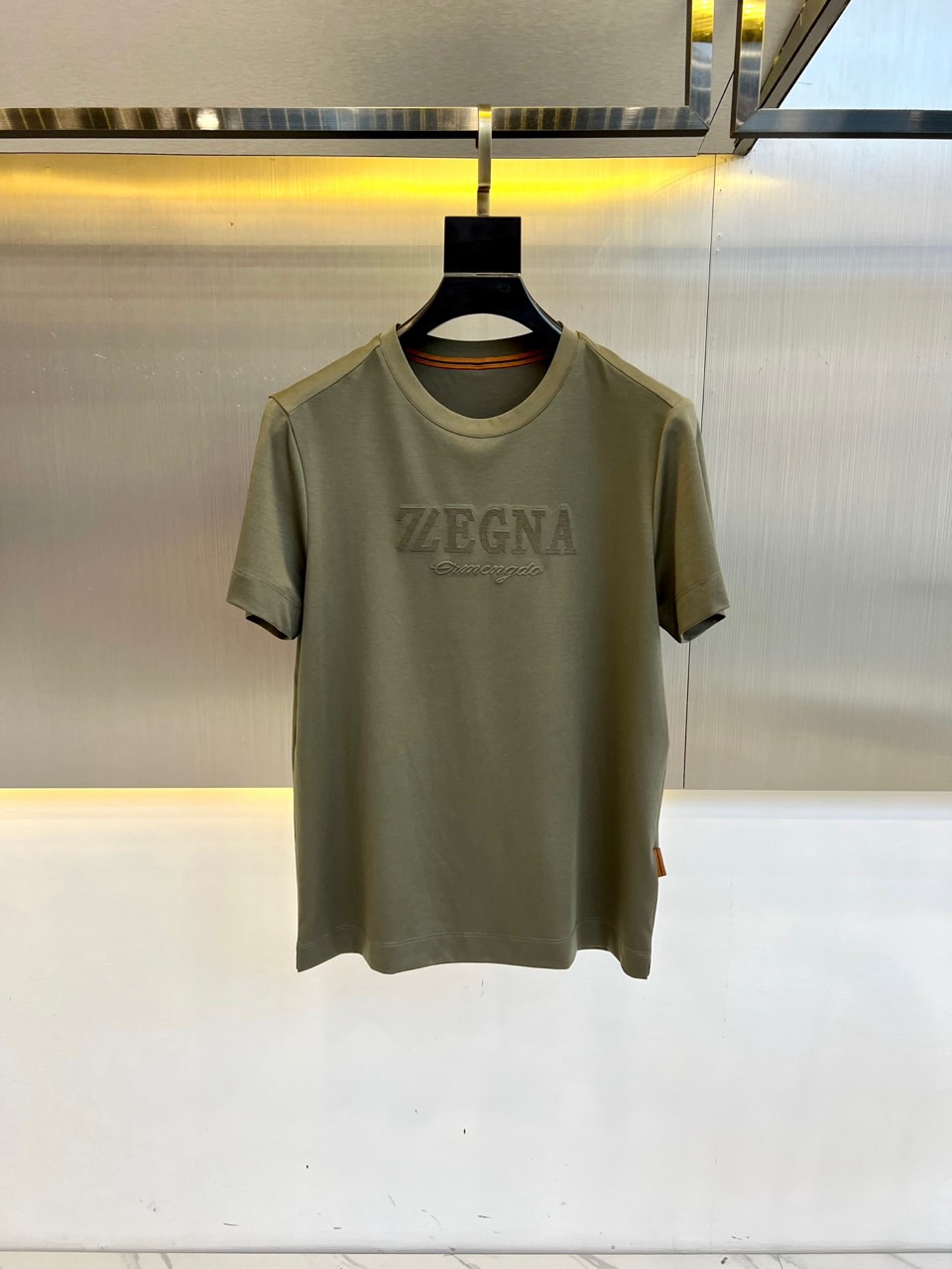 シンプル ロゴ エルメネジルド・ゼニア 半袖Tシャツ コピー クルーネック グリーン-0