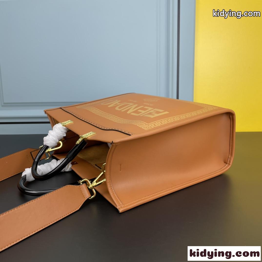 Fendace プリント レディース 2WAY トートバッグ ブラウン レザー ロゴ フェンディ バッグ 人気 コピー-1