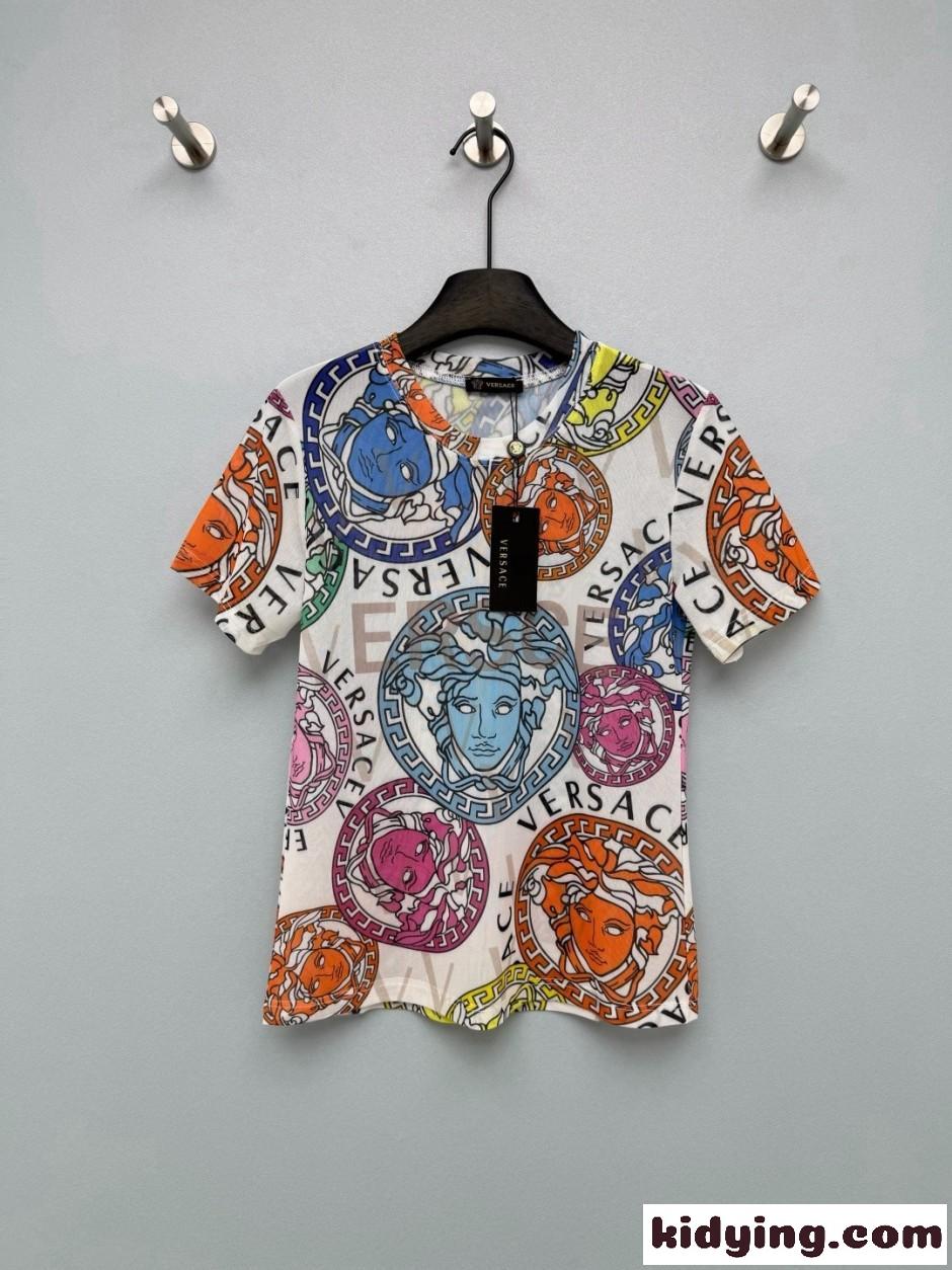 メデューサ マルチカラー メッシュ トップス ヴェルサーチ Tシャツ 偽物 ホワイト-0