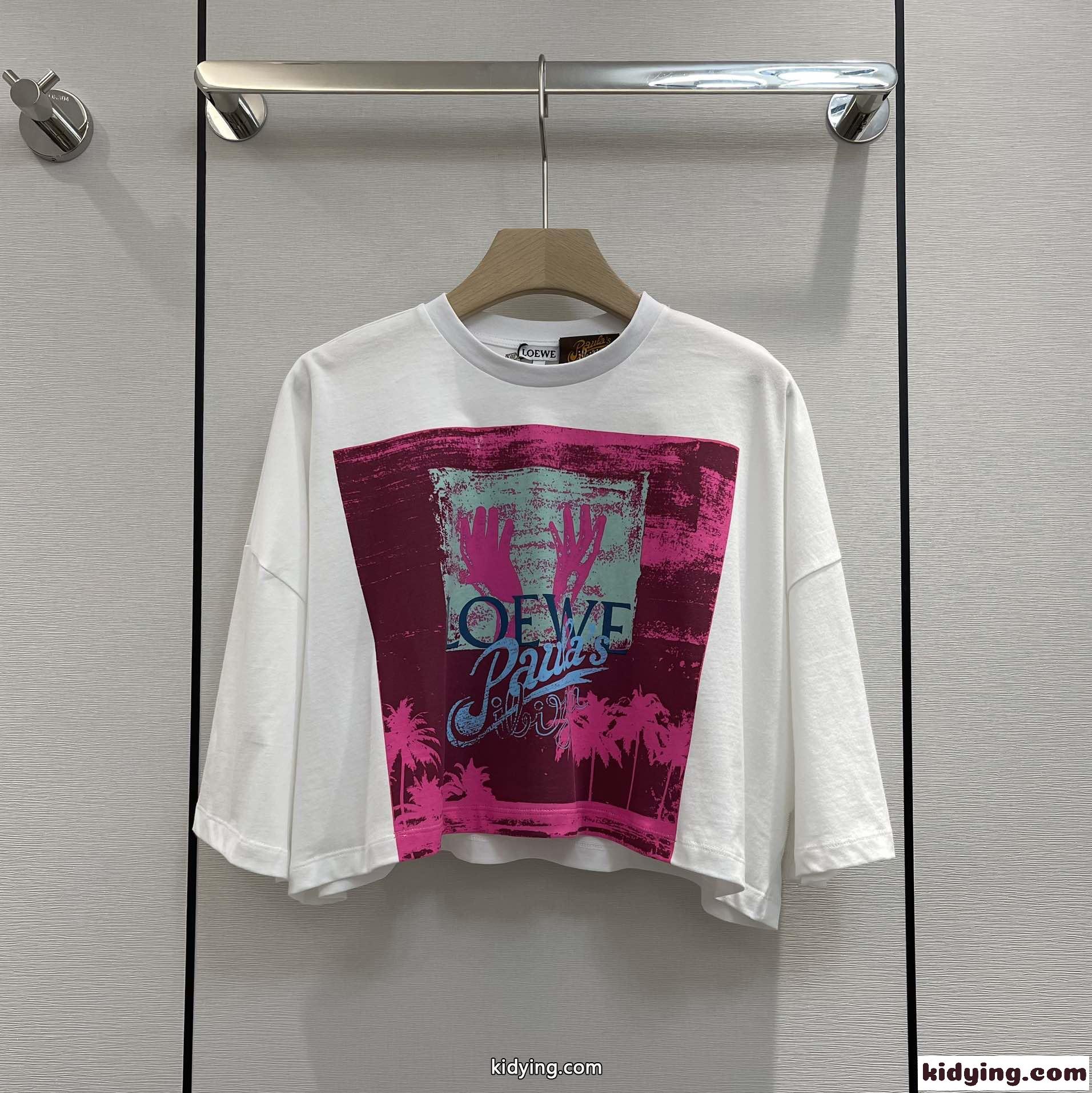 ゆったり プリント クルーネック 夏 レディース ロエベ tシャツ コピー クロップド トップス おしゃれ-2