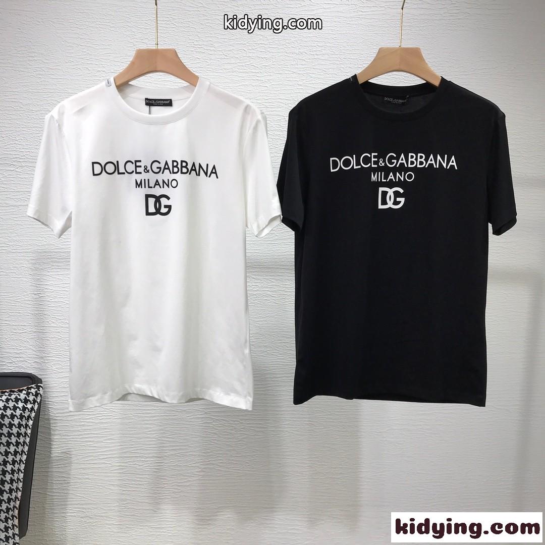 シンプル ロゴプリント クルーネック ドルチェ&ガッバーナ Tシャツ コピー コットン-0