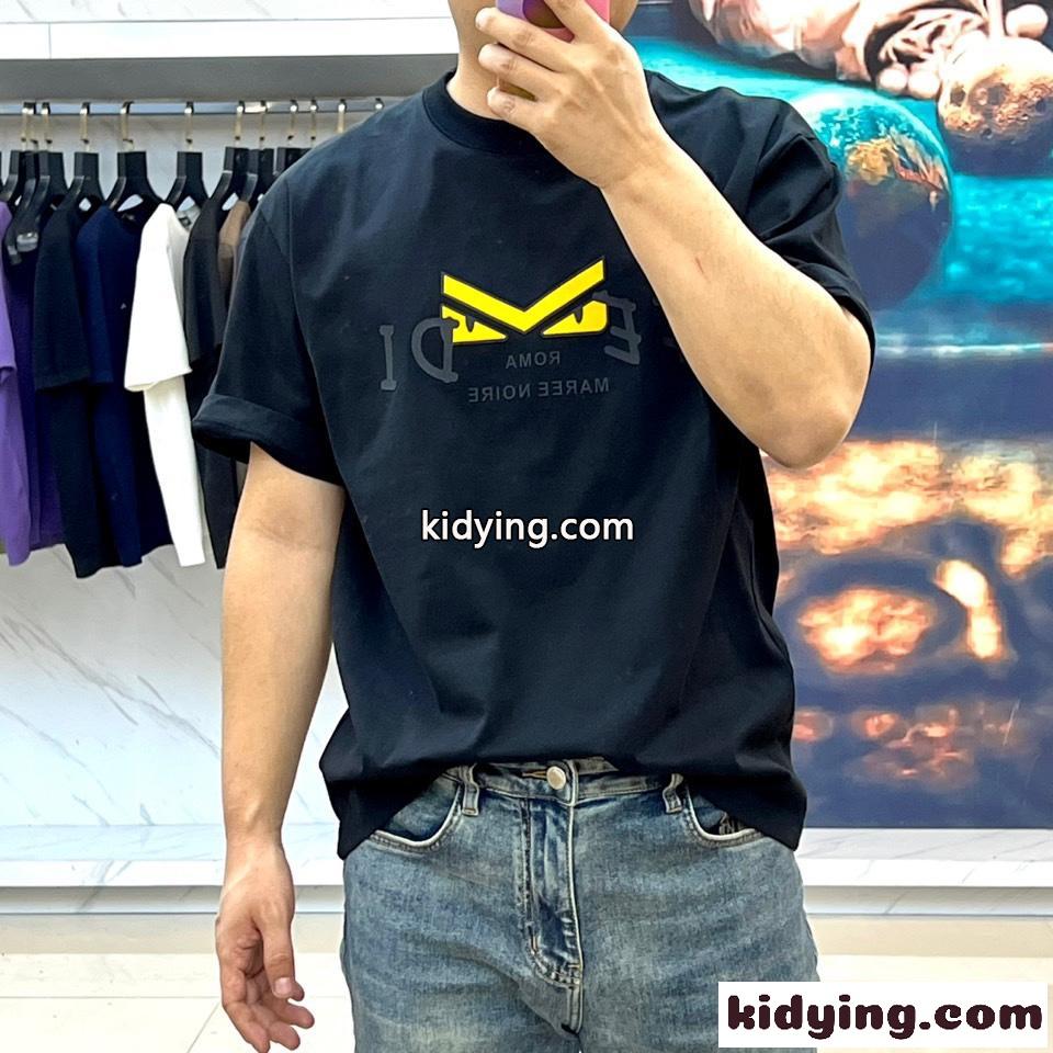 定番 カジュアル ロゴ入り コットン 半袖Tシャツ フェンディ Tシャツ コピー ブラック-1