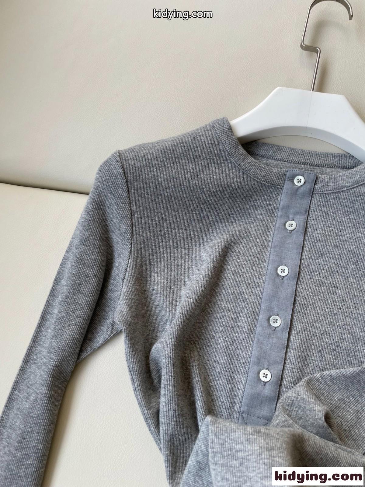 シンプル お洒落 ハーフボタン トップス イヴ・サンローラン 長袖Tシャツ コピー グレー-2