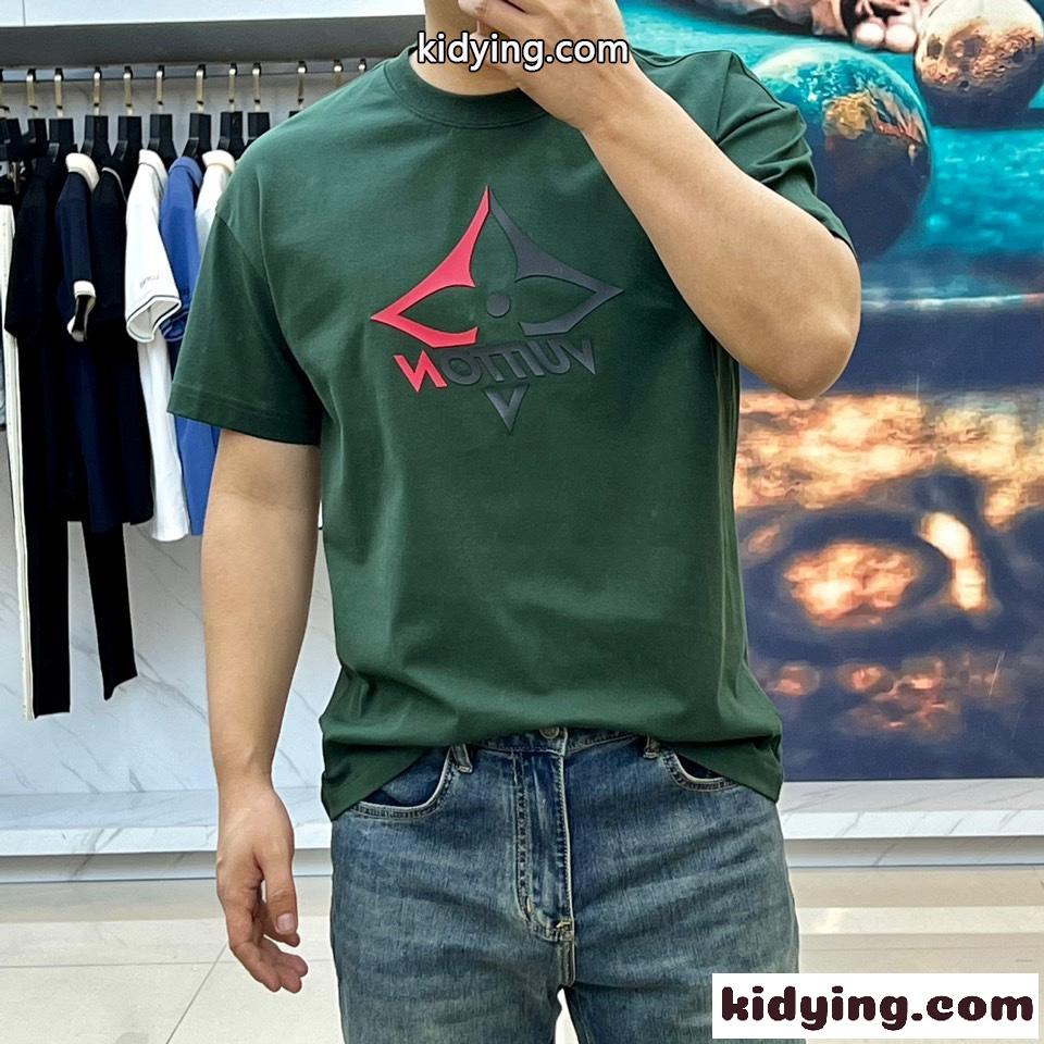 カジュアル プリント クルーネック ルイ・ヴィトン 半袖Tシャツ コピー グリーン-2
