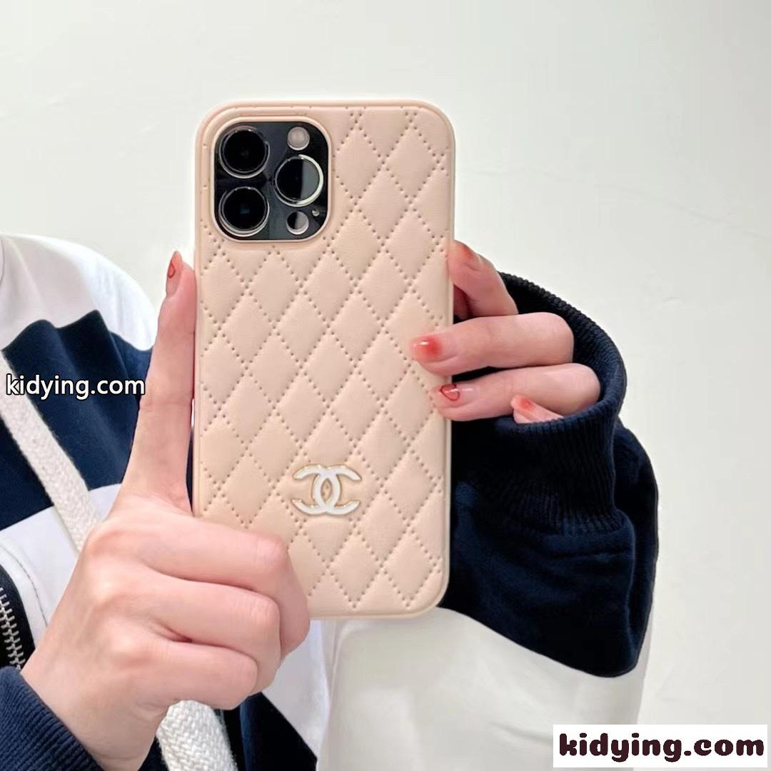 シャネル アイフォンケース コピー シンプル 無地 キルティング 3色 スマホケース ホワイト カーキ オレンジ-0