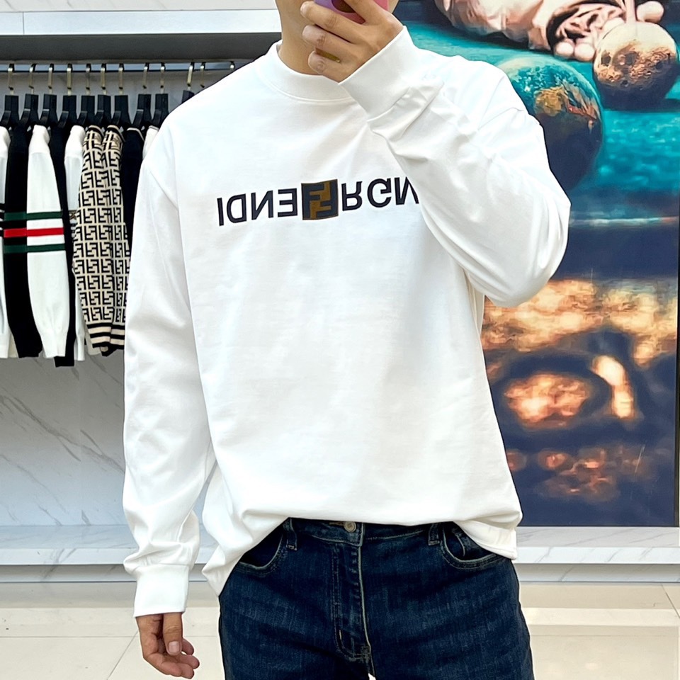 フェンディ Tシャツ コピー カジュアル ゆったり コットン 長袖Tシャツ ホワイト-1