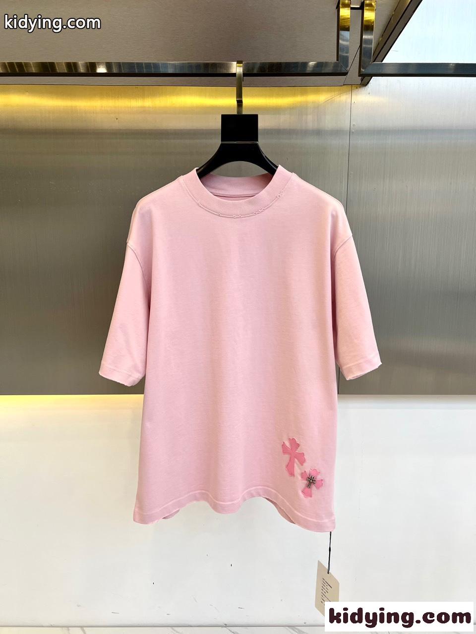 シンプル クロスパッチ クロムハーツ Tシャツ コピー コットンジャージ ピンク-1